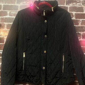 Michael Kors Black Quilted Lightweight Jacket with Gold Hardware Large